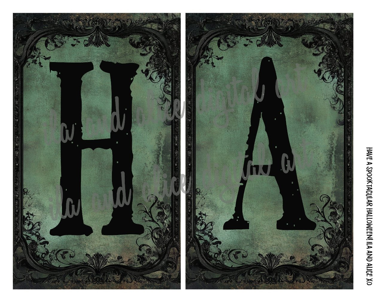 Digital Green Halloween Letters for Pockets Journal ila & alice 