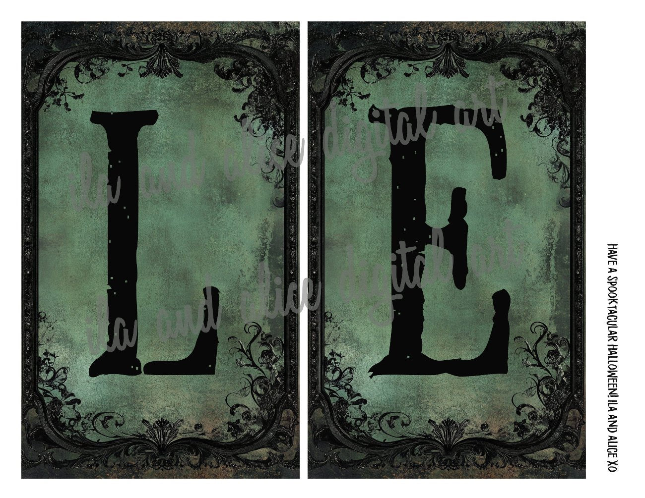 Digital Green Halloween Letters for Pockets Journal ila & alice 