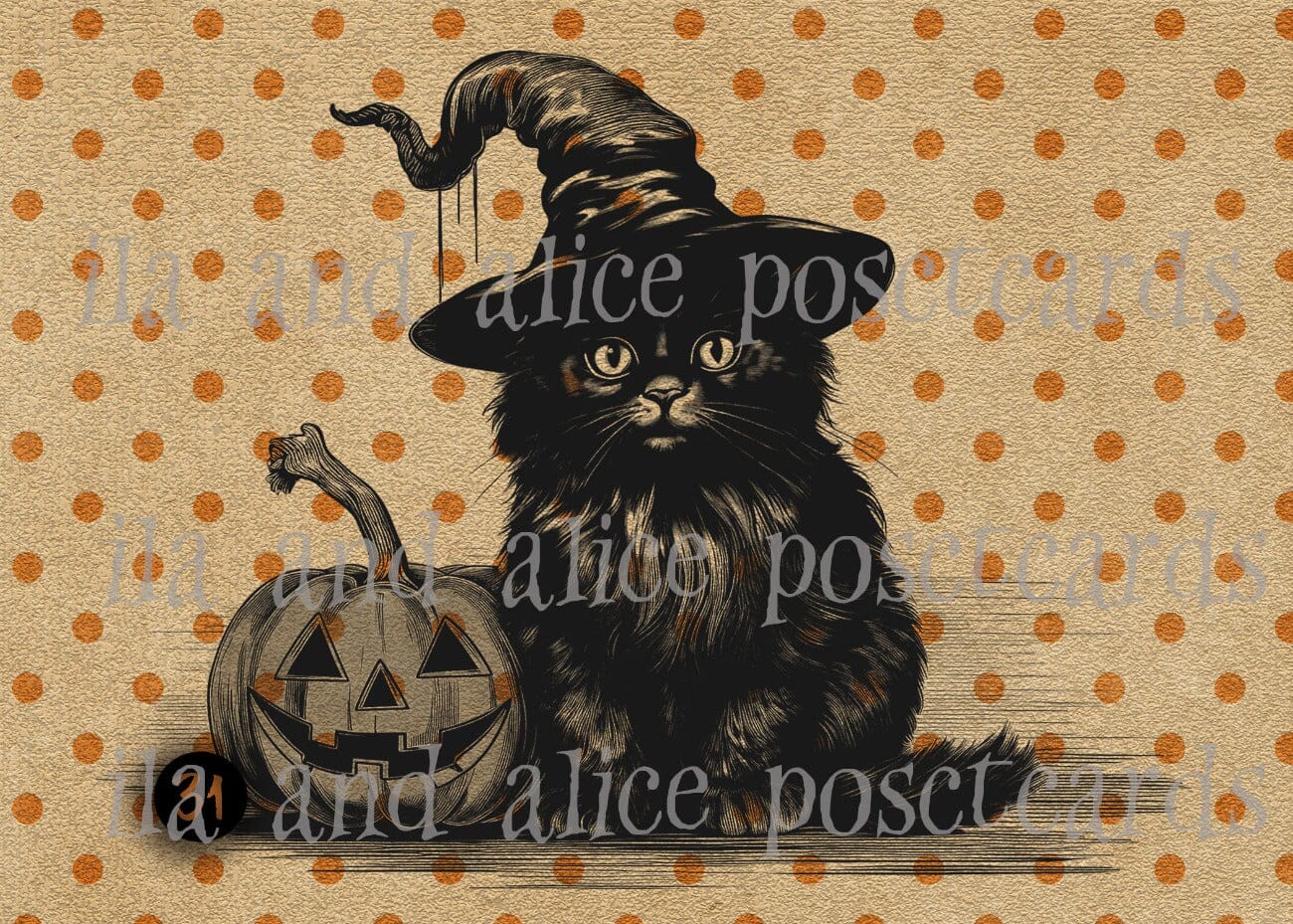 Black Cats and Orange Polka Dots Halloween Postcards Post Cards ila & alice 