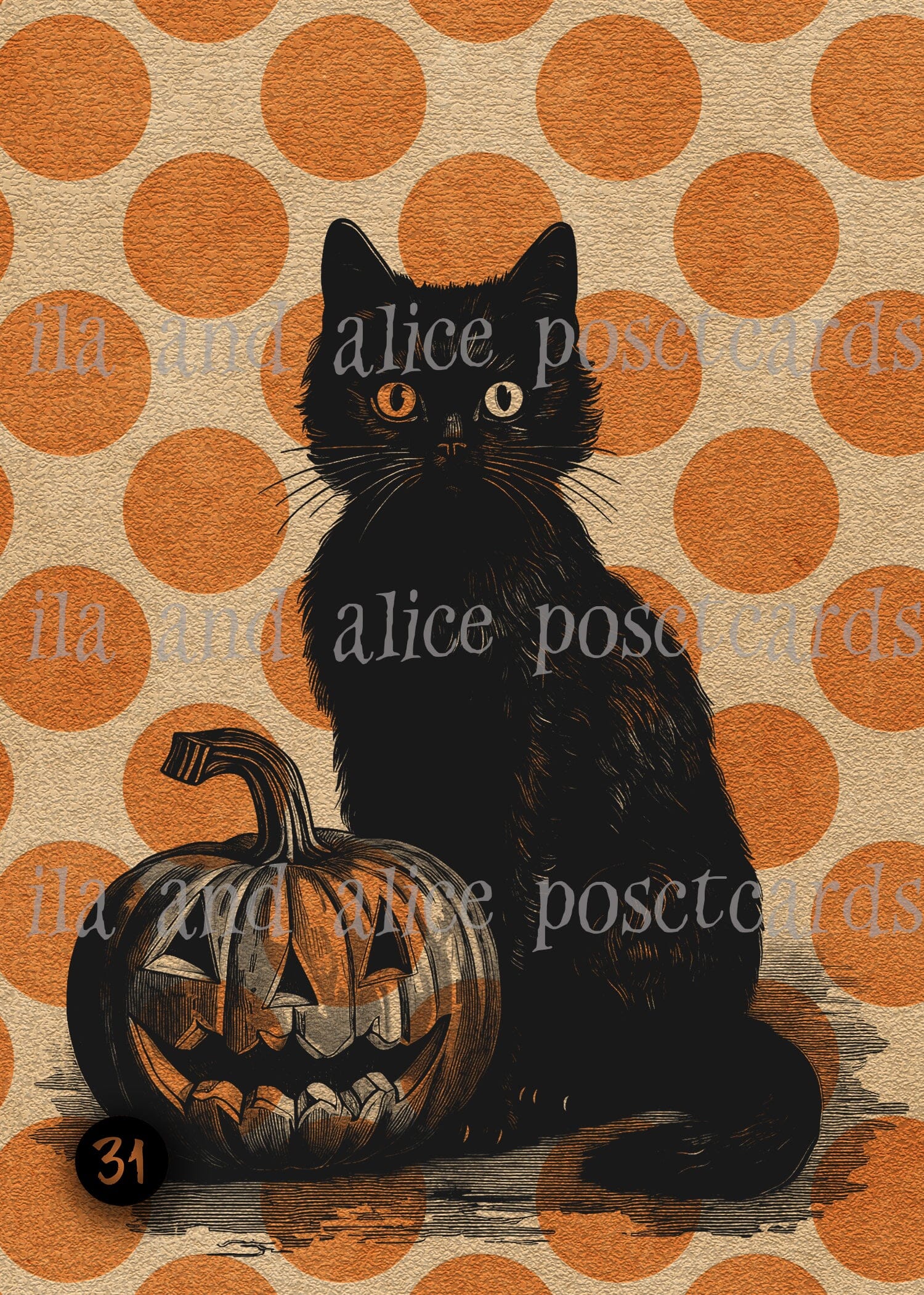 Black Cats and Orange Polka Dots Halloween Postcards Post Cards ila & alice 