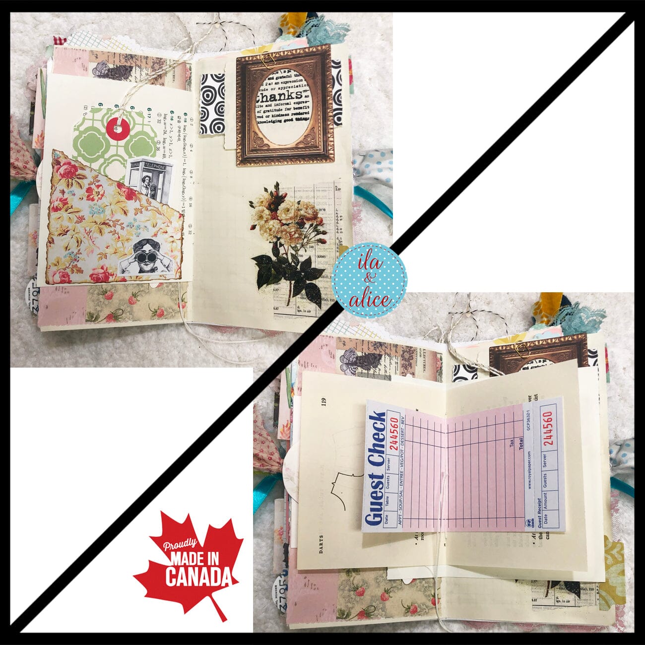 Whimsical Shabby Junk Journal- Blue w Birds Flowers and Lace