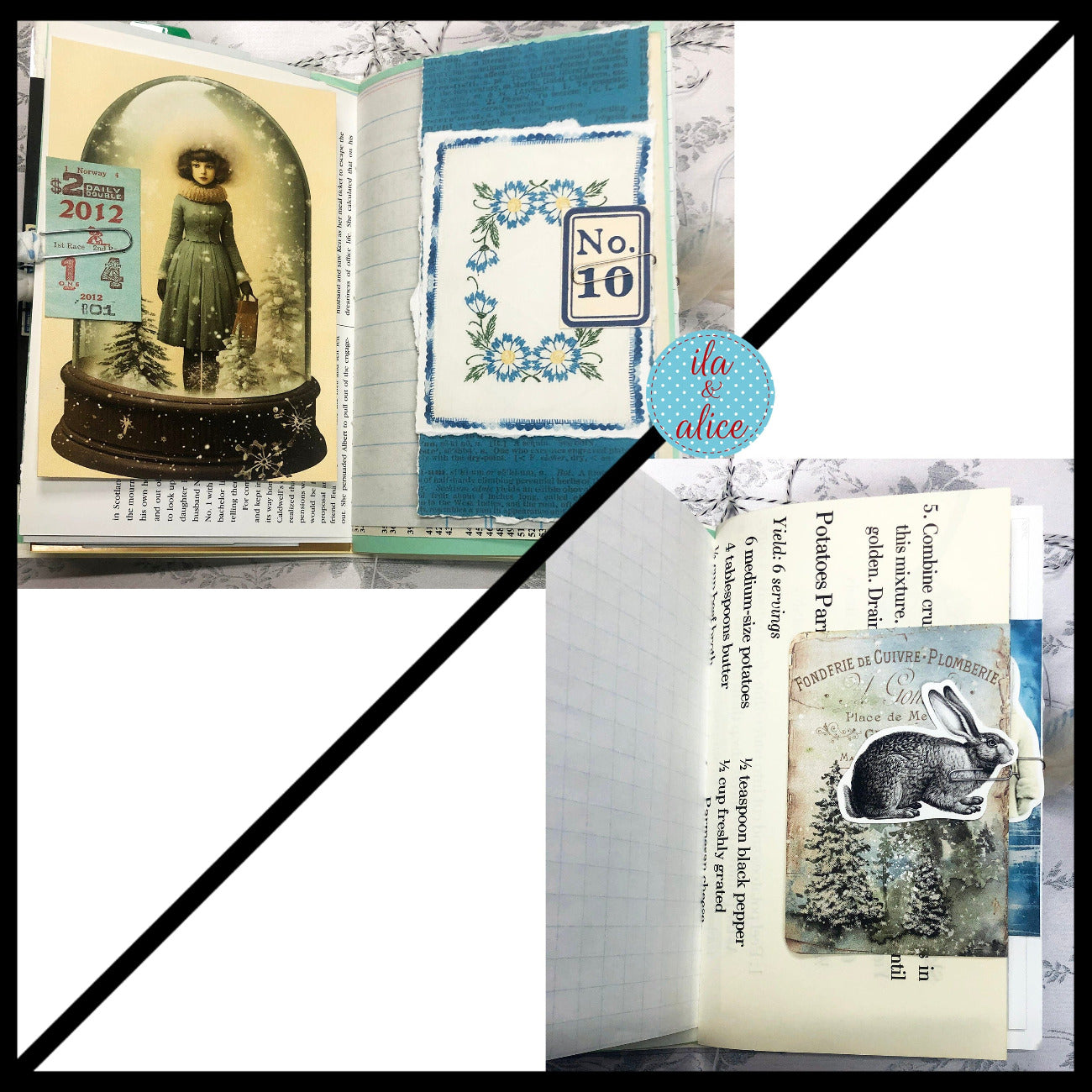 Blue Winter Junk Journal with Winter Wonderland Scene Journal ila & alice 