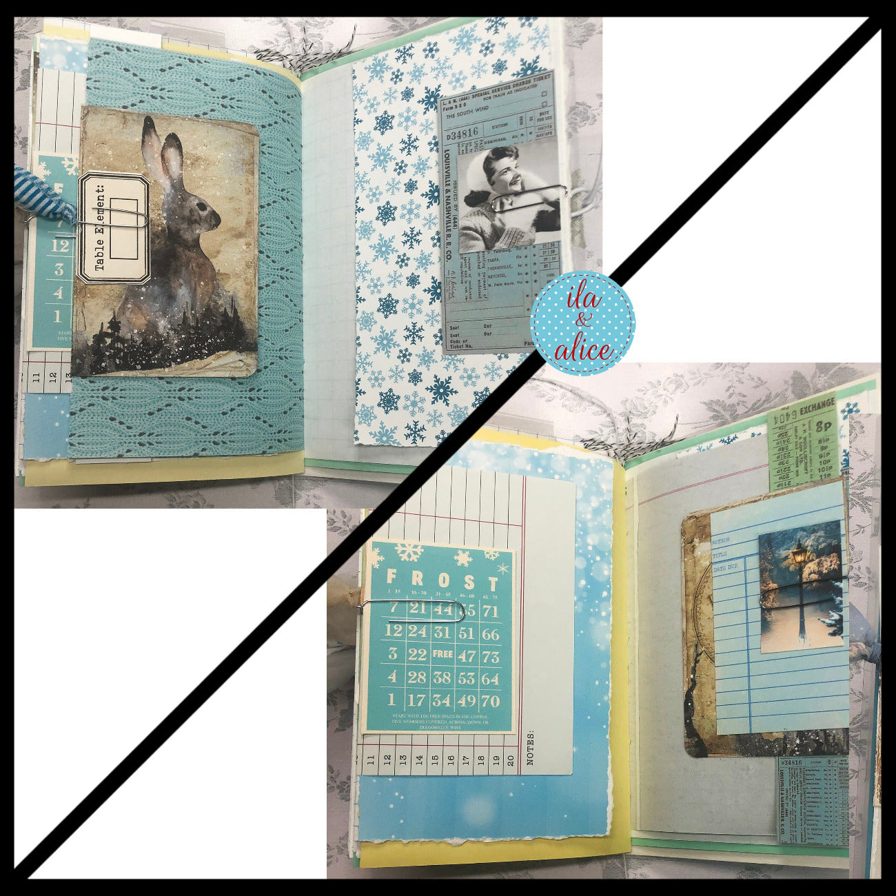 Blue Winter Junk Journal with Winter Wonderland Scene Journal ila & alice 