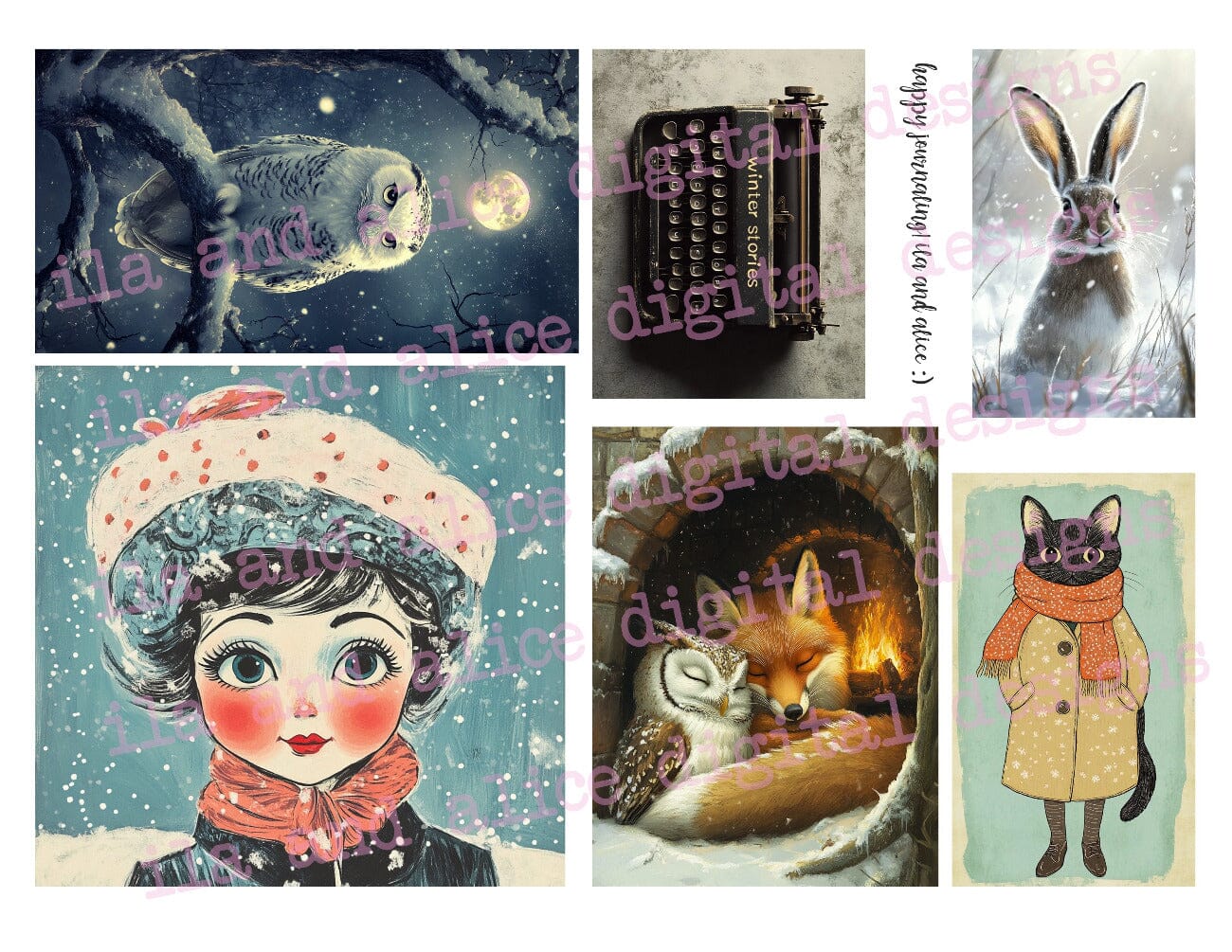 Digital Winter Junk Journal Ephemera Kit (from YouTube) Journal ila & alice 