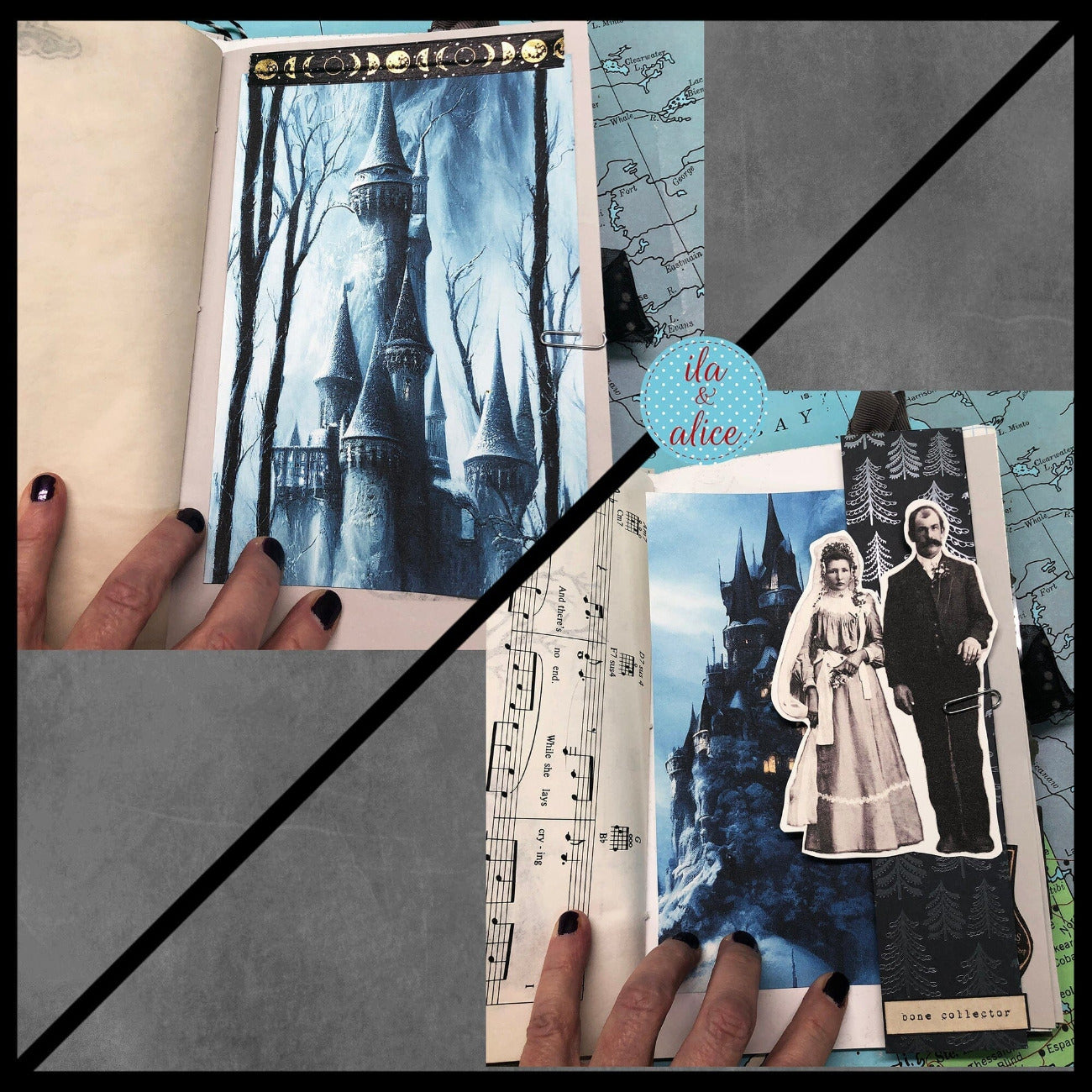 Moon Witch Junk Journal Papers, Fantasy Goth Witchy Diary
